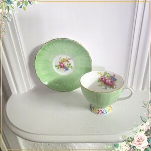 Foley China teacup and saucer, bone China, made in England, mint color